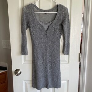 American Eagle Outfitters Gray Knit Long Sleeve Sweater Dress
